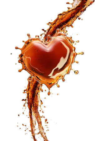 Heart from cola splash with bubbles isolated on white background. 3d renderingの写真素材