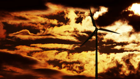 Wind Turbine at sunrise. 3d rendering