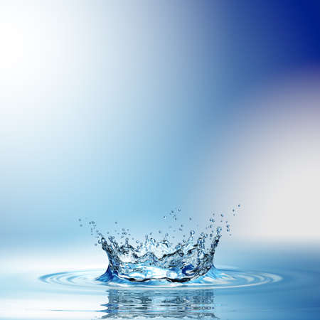 Water splash in dark blue color with a drop of water flying from above. 3d renderingの写真素材