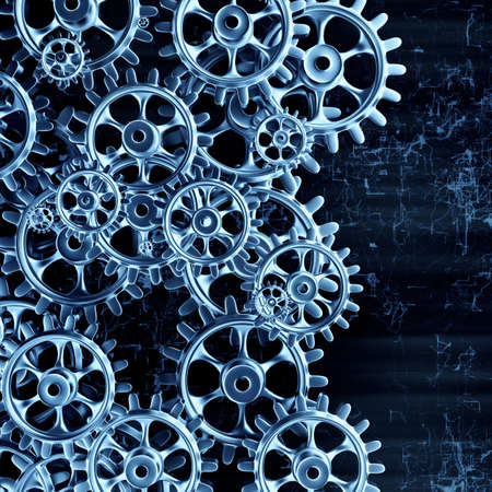 White gears and cogs macro on black background. 3D renderingの写真素材