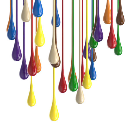 3D multicolor colorful glossy paint drop blobs isolated on white. 3d rendering