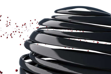 3D striped decorative balls. Abstract 3d illustration. Black and red on whiteの写真素材