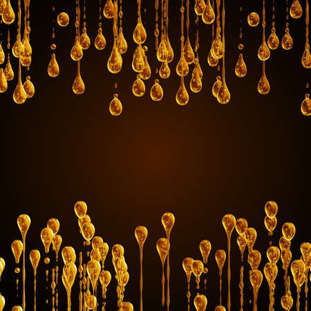 3D detailed illustration of a drop of water gold color. Black backgroundの写真素材