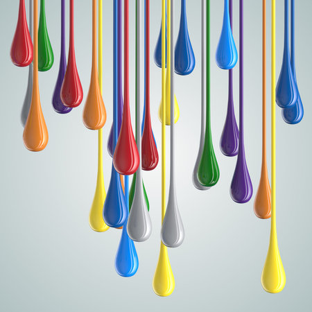 3D color glossy paint drop blobs . 3D rendering