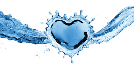 Water splash in the form of a heart. Isolated on white background. 3d renderingの写真素材
