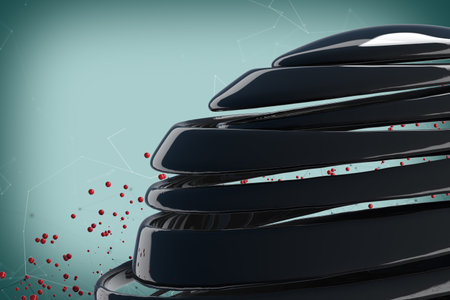 3D striped decorative balls. Abstract 3d illustration. Black and red on whiteの写真素材