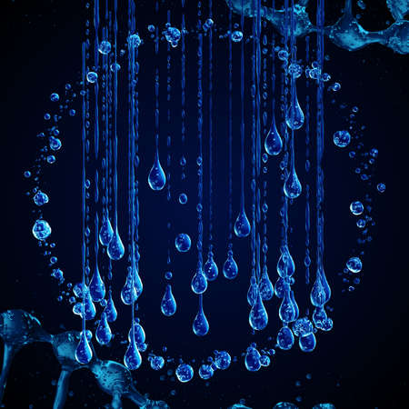 3D detailed illustration of a drop of water. Blue backgroundの写真素材