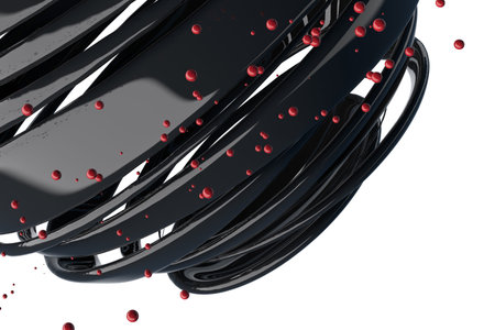 3D striped decorative balls. Abstract 3d illustration. Black and red on white