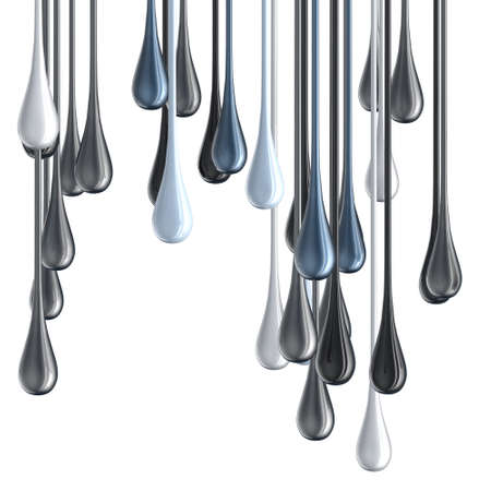 3D white and black glossy paint drop blobs isolated on white. 3D renderingの写真素材