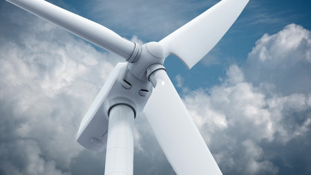 Beautiful white windmill on blue sky background. 3d rendering