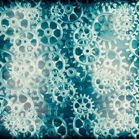 White gears and cogs macro on black background. 3D renderingの写真素材
