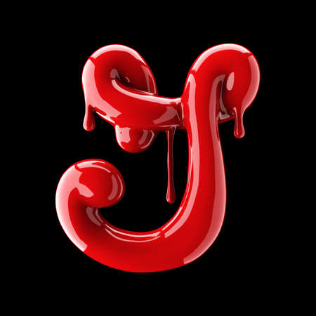 Leaky red alphabet on black background. Handwritten cursive letter G. 3d renderingの写真素材