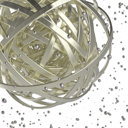 3d abstract. Sphere of multicolored rings in cloud from multicolored drops on gray background