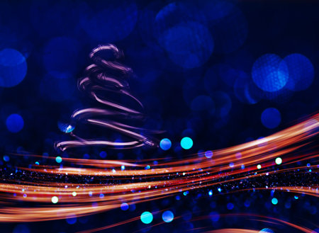 Snow Covered Christmas Tree with Multi Colored Lights at Night.