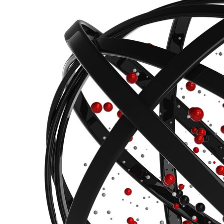 3d abstract. Sphere of multicolored rings in cloud from multicolored drops on gray background