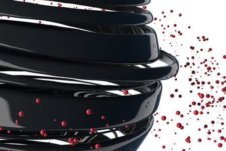 3D striped decorative balls. Abstract 3d illustration. Black and red on white