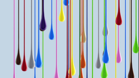 3D multicolor colorful glossy paint blobs dripping . 3d rendering