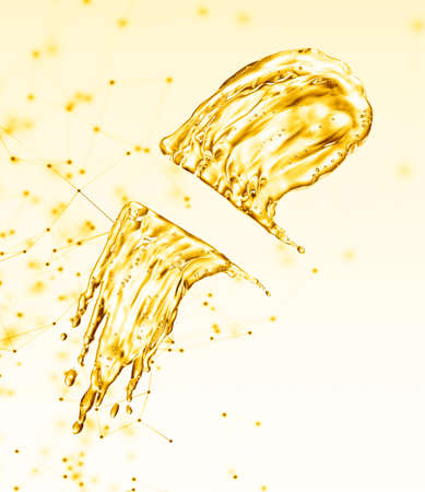 oil splash on gold bokeh background. 3d renderingの写真素材