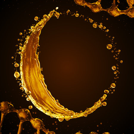 3D detailed illustration of a drop of water gold color. Black backgroundの写真素材