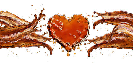 Heart from cola splash with bubbles isolated on white background. 3d renderingの写真素材