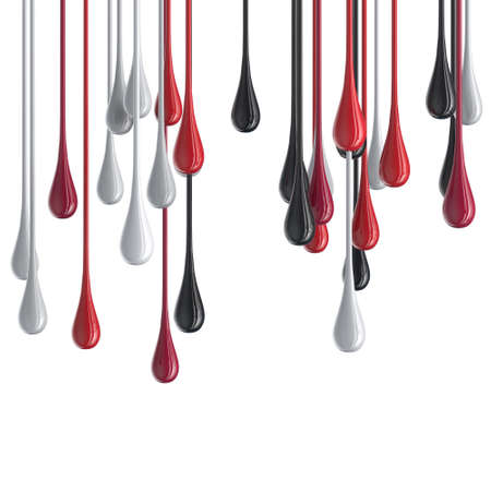 3D red, white and black glossy paint drop blobs isolated on white. 3D renderingの写真素材