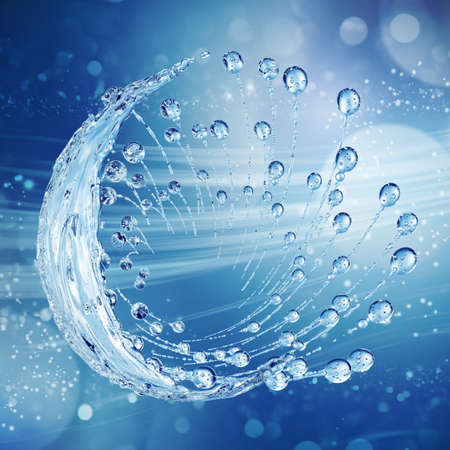 3D detailed illustration of a drop of water. Blue backgroundの写真素材