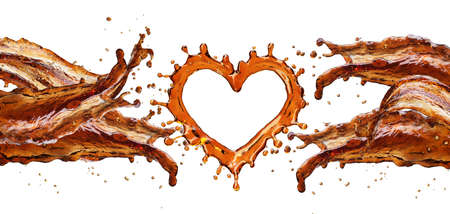 Heart from cola splash with bubbles isolated on white background. 3d renderingの写真素材