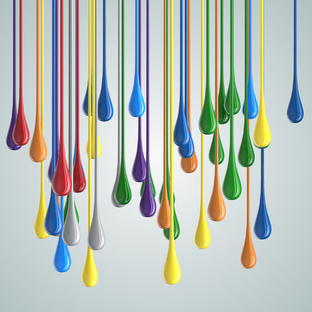 3D color glossy paint drop blobs . 3D rendering