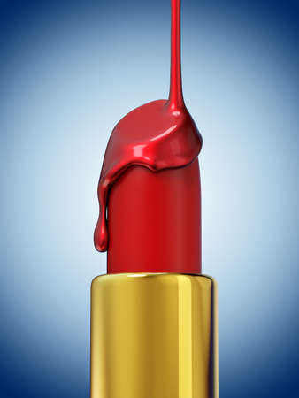 Red lipstick and nail polish on blue background. 3d renderingの写真素材