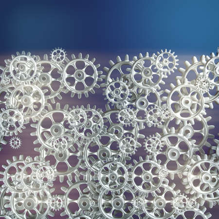 White gears and cogs macro on black background. 3Dの写真素材