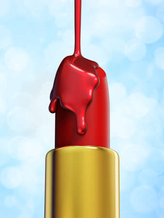Red lipstick and nail polish on blue bokeh background. 3d renderingの写真素材