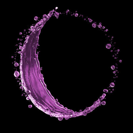 3D detailed illustration of a drop of water pink color. Black backgroundの写真素材