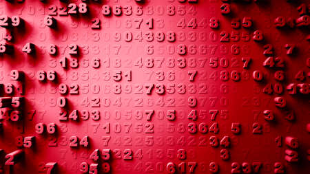 Abstract Numbers Random Motion, 3d Loopable Animation red colorの写真素材