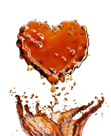 Heart from cola splash with bubbles isolated on white background. 3d renderingの写真素材