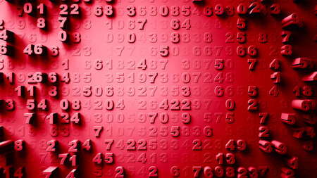 Abstract Numbers Random Motion, 3d Animation red color