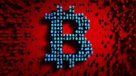Abstract numbers Random motion in the form of coins bitcoin, 3d animation 3Dの写真素材