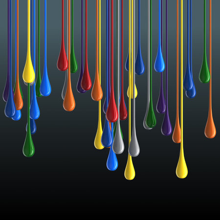 3D multicolor glossy paint drop blobs on black background. 3d rendering