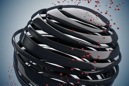 3D striped decorative balls. Abstract 3d illustration. Black and red on whiteの写真素材