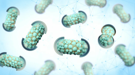 Colorful abstract chaotic structure balls inside the capsule, pharmacy and medical concept isolated...