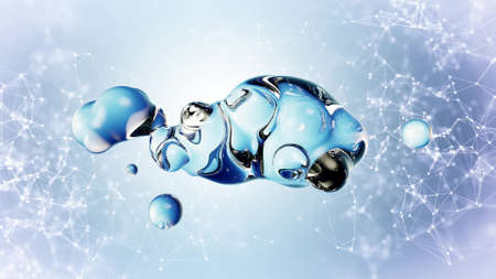 Abstract deformed figure on a plexus background, metaball color drop.の写真素材