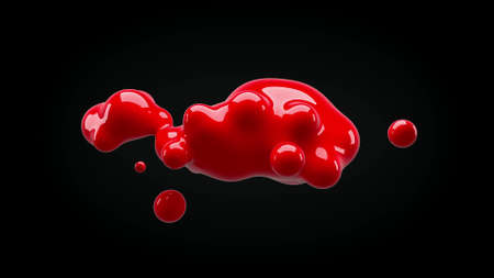 Abstract deformed figure on a black background, metaball red color drop.の写真素材