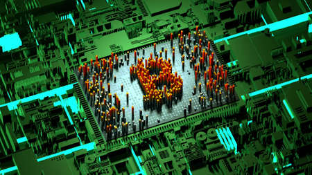 Abstract numbers Random motion in the form of coins bitcoin, Green backgroundの写真素材