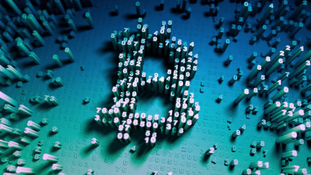 Abstract numbers Random motion in the form of coins bitcoin Multicolor 3d
