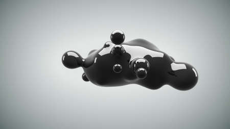 Abstract deformed figure on a white background, metaball black color drop.の写真素材