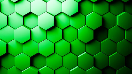 Abstract Hexagons Background green color 3d rendering