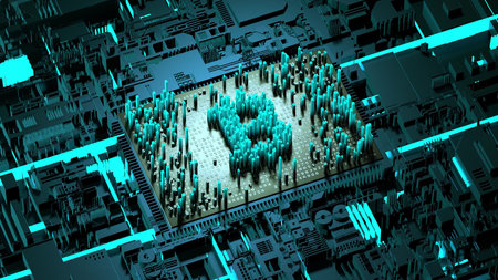 Abstract numbers Random motion in the form of coins bitcoin, blue color 3d