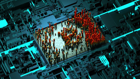 Abstract numbers Random motion in the form of coins bitcoin 3d