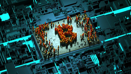 Abstract numbers Random motion in the form of coins bitcoin 3d