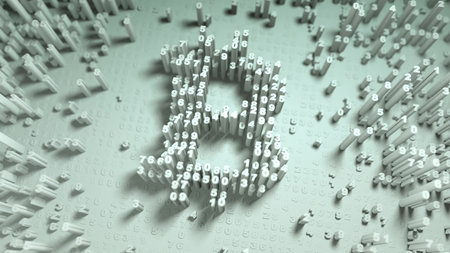 Abstract numbers Random motion in the form of coins bitcoin, 3d