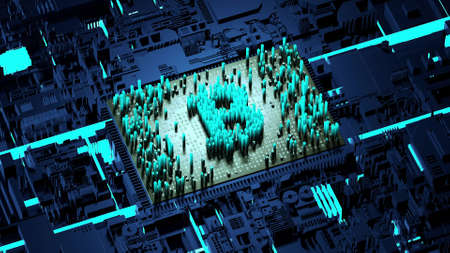 Abstract numbers Random motion in the form of coins bitcoin 3dの写真素材